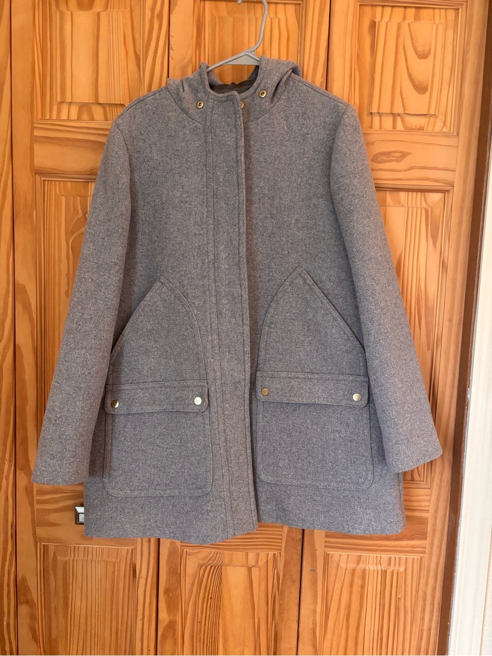 J Crew Gray Wool-Blend Hooded Coat